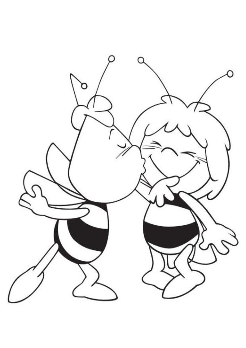 kolorowanka Pszczółka Maja i Gucio całujący naszą bohaterkę, malowanka do wydruku nr 5
